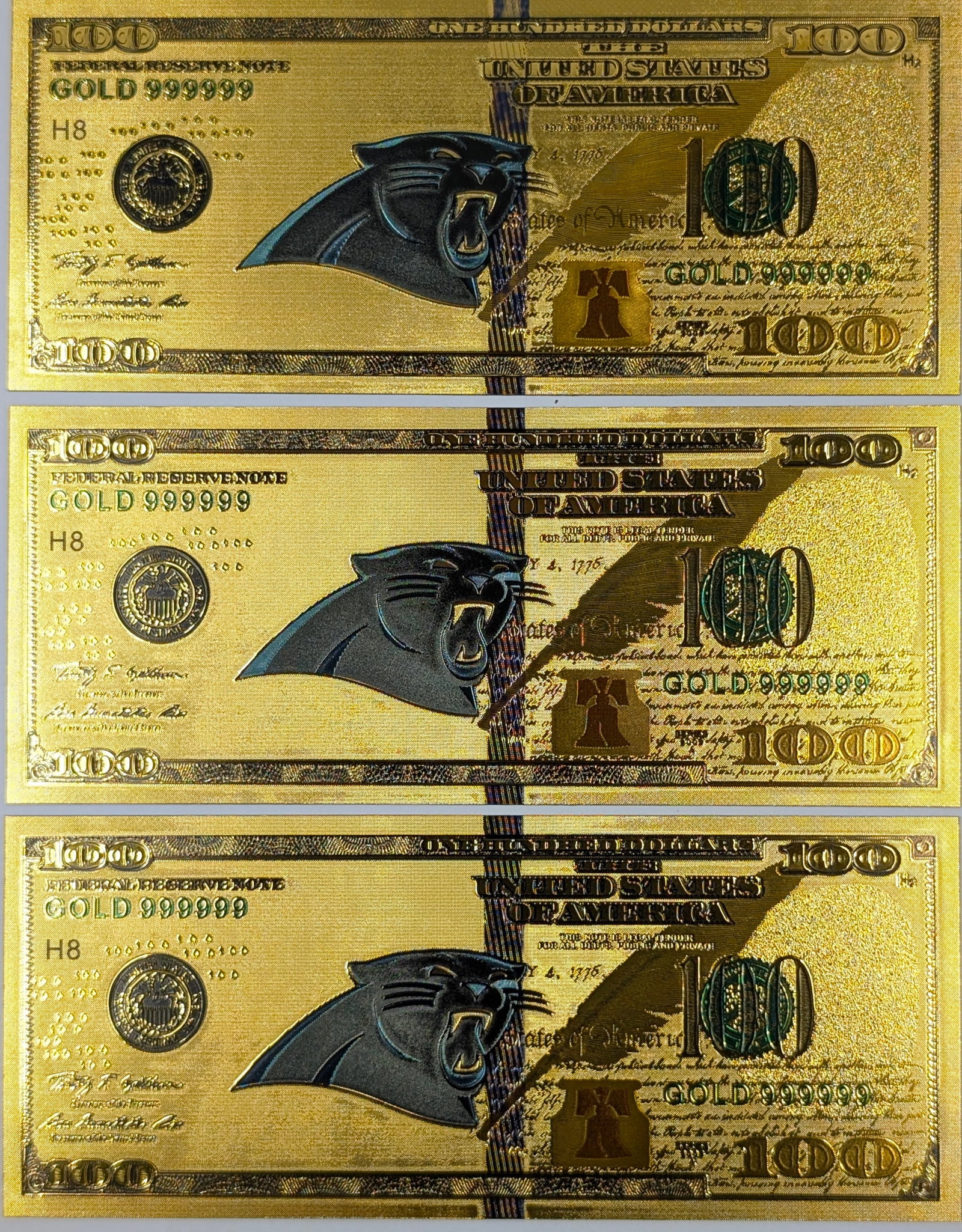 Lot of 3 Carolina Panthers Gold Foils: _