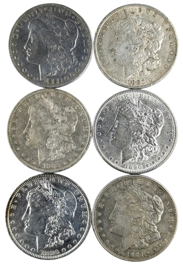 Lot of 6 Morgan Silver Dollars - 1982-1921: _