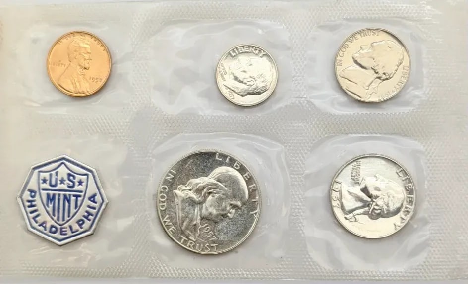 1957 US Silver Proof Set w/ Silver Half, Quarter, & Dime: _