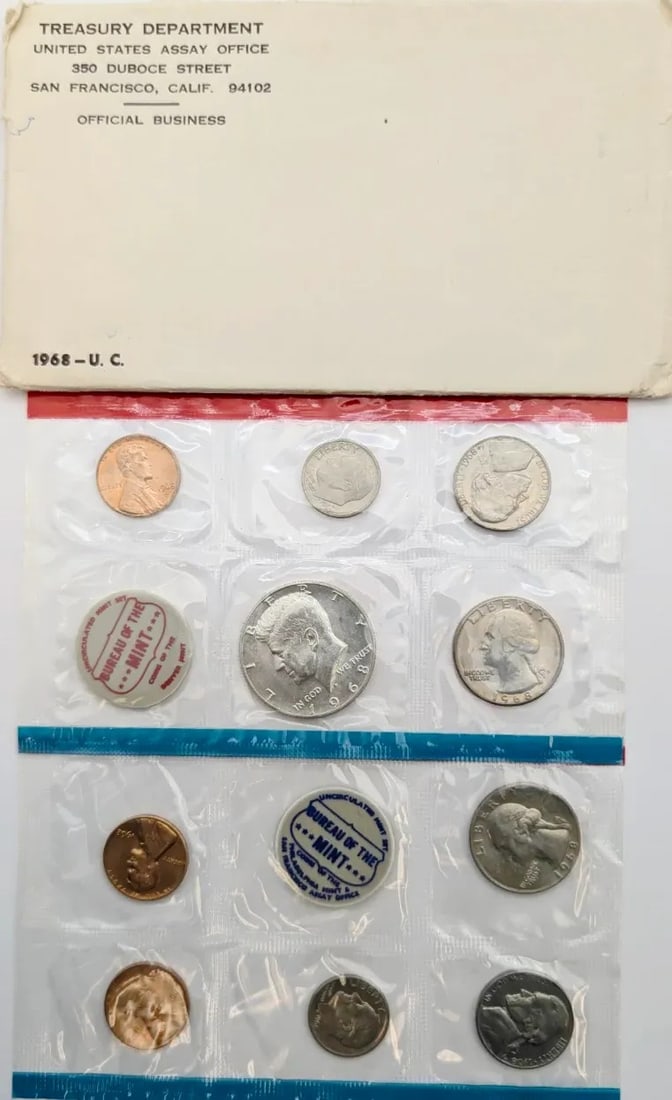 1968 US Uncirculated Set w/ Silver JFK Half: 40% Silver