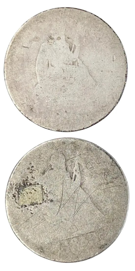 Lot of 2 Silver Seated Liberty Quarters- Both Dateless: _