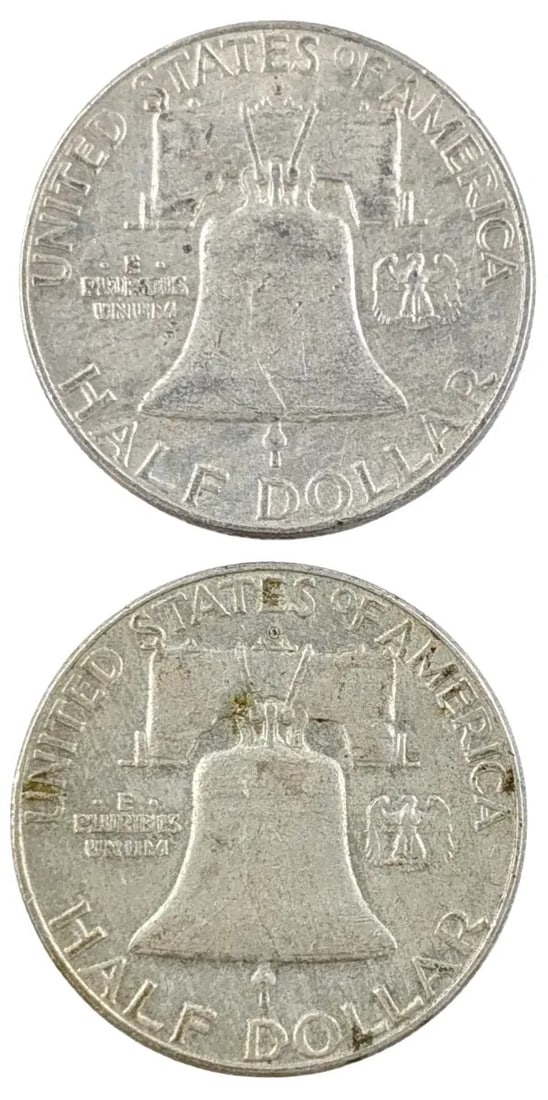 Lot of 2 Silver Franklin Half Dollars - 1962-D, 1963-D - 2