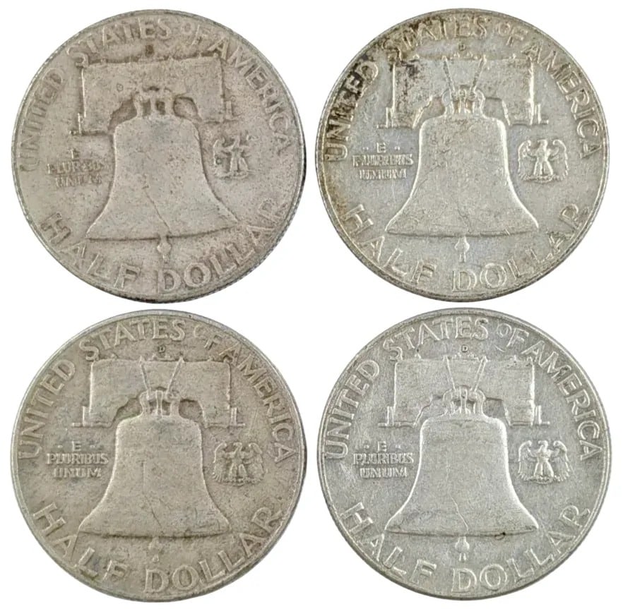 Lot of 4 Silver Franklin Half Dollars - 1953-1962 - 2