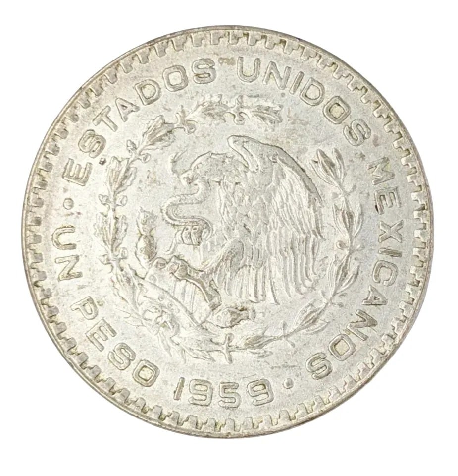 1959 Silver Mexican 1 Peso Coin - 2