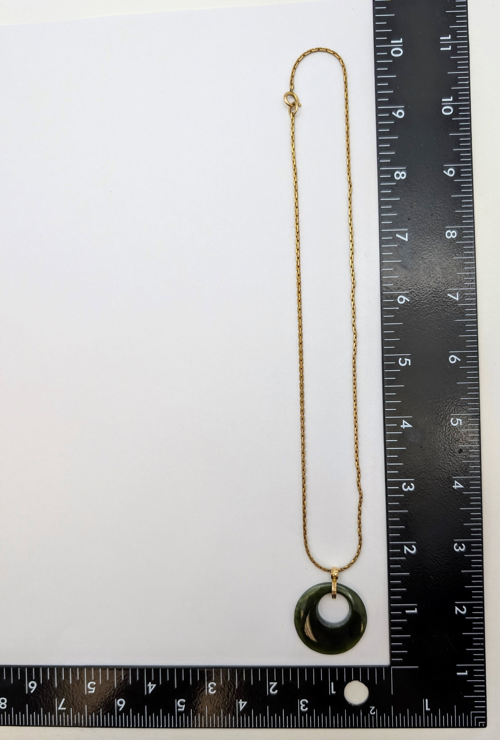Classic Gold Filled Necklace w/ Dark Green Disc Ring Pendant - 6