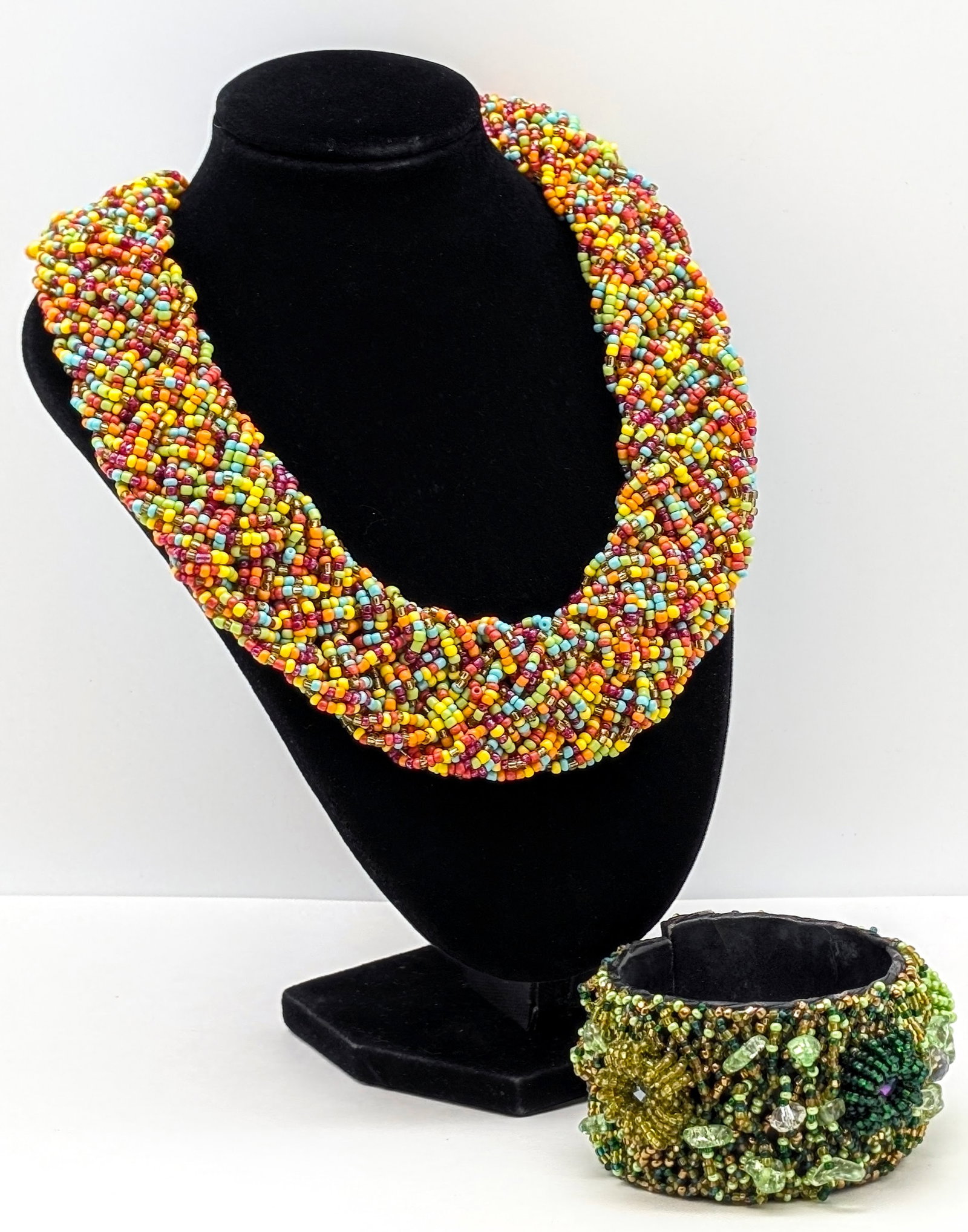 Erica Lyons Chunky Braided Beaded Necklace and Beaded Bracelet: _