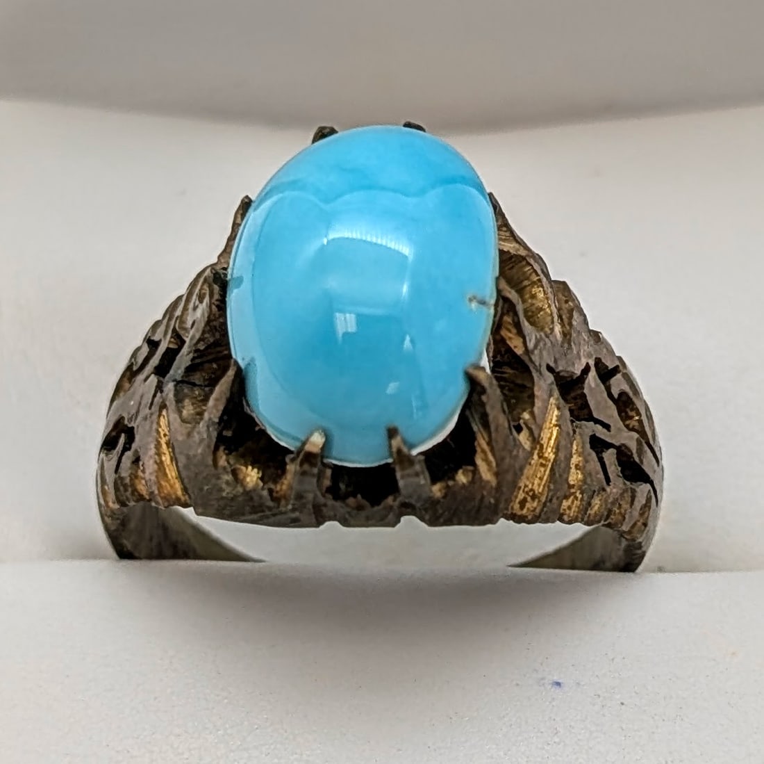 Antique Artisan Cocktail Ring Featuring a Vibran, Smooth Blue Stone - 2