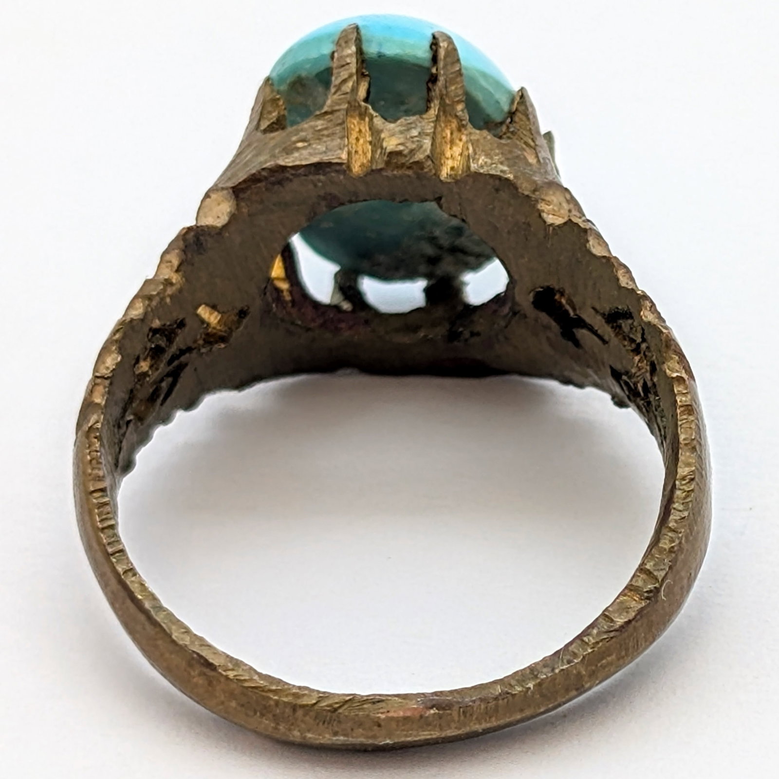 Antique Artisan Cocktail Ring Featuring a Vibran, Smooth Blue Stone - 5