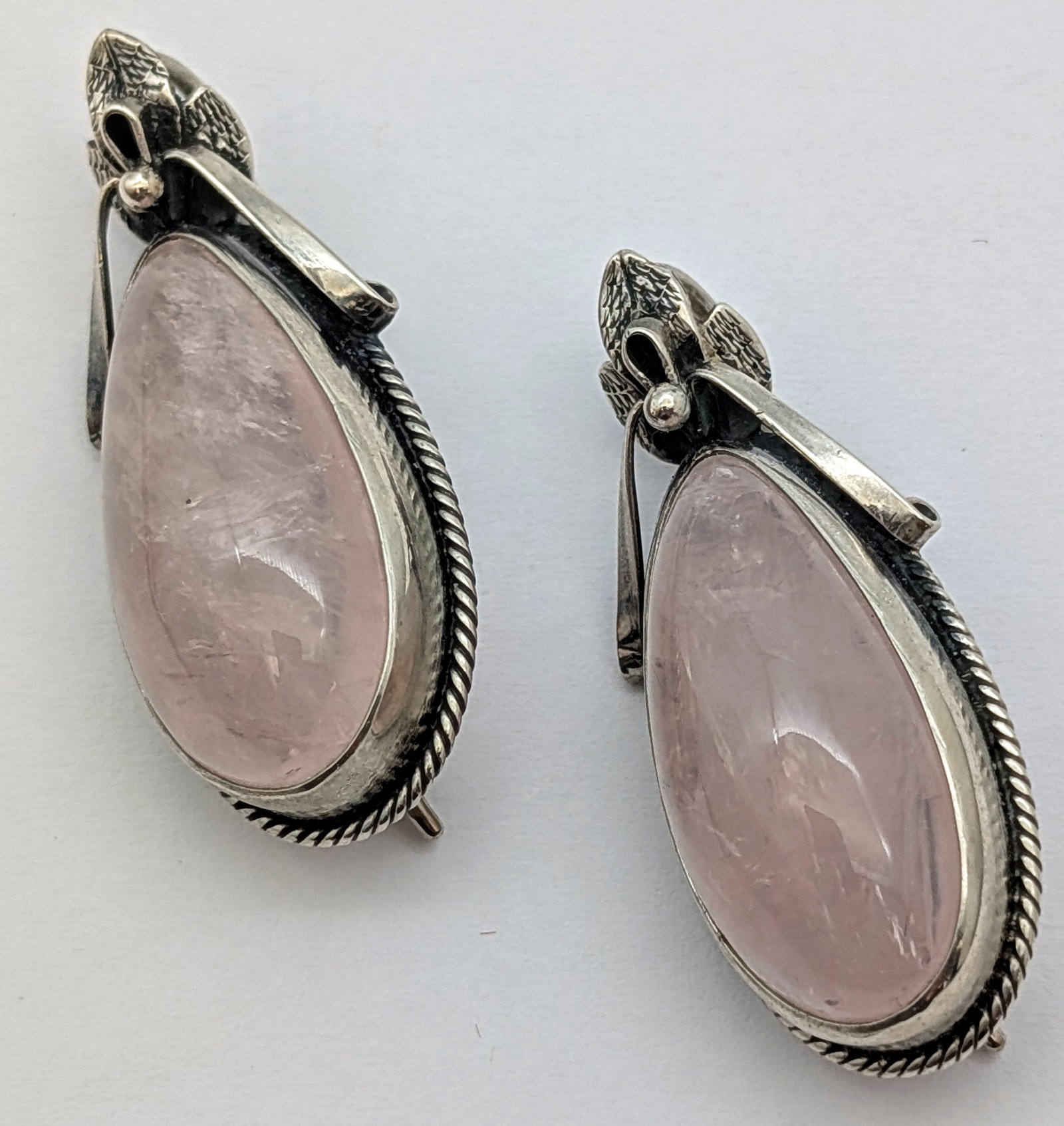 Timeless .875 Silver European Rose Quartz Drop Earrings: _