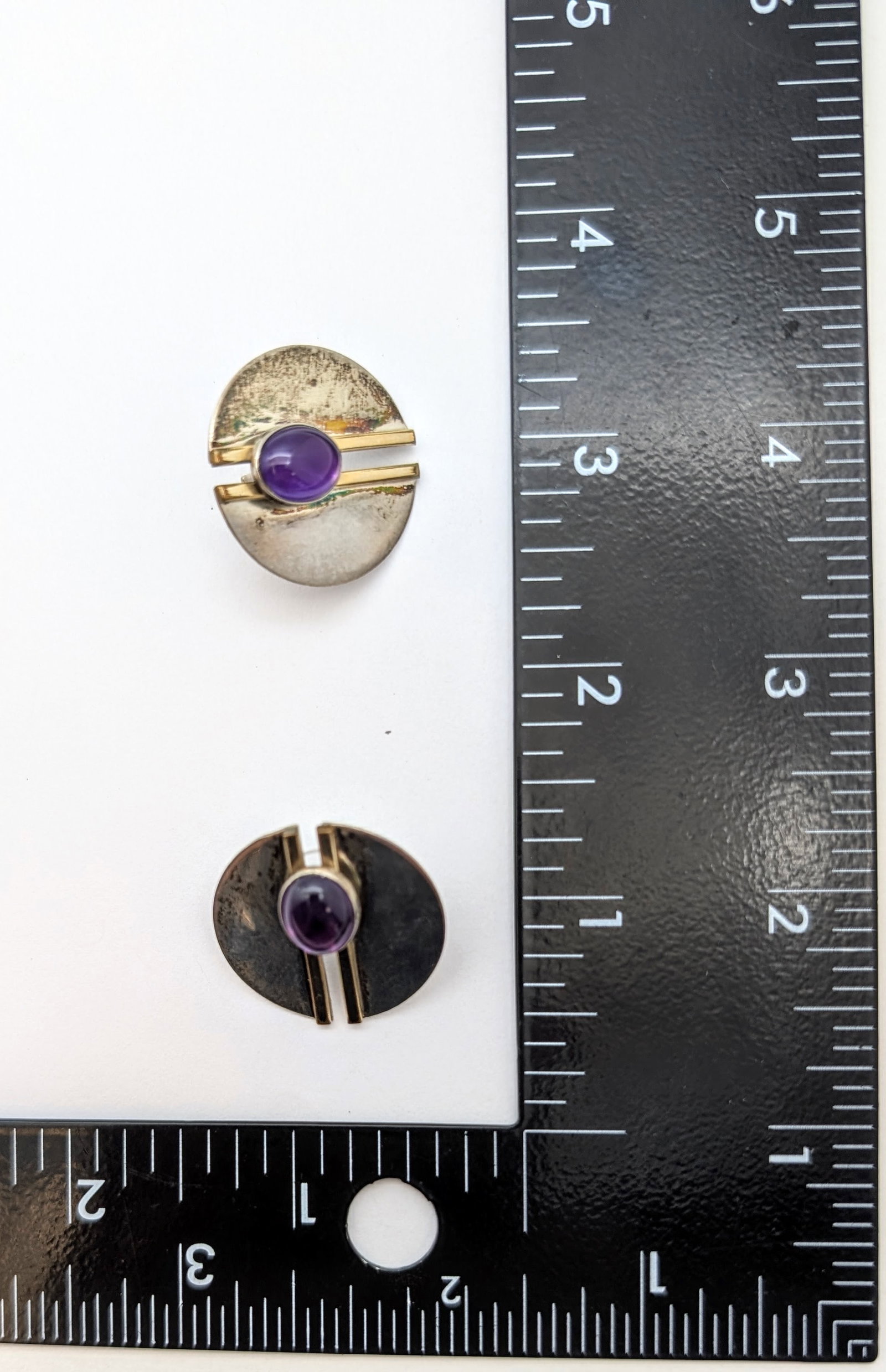Vintage Sterling Silver Golf Filled Geometric Split Earrings w/ Purple Stone - 6