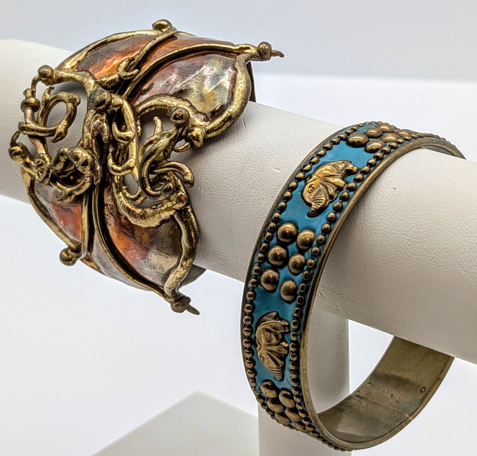 Lot of 2 Ornate Statement Cuff Bracelets: _