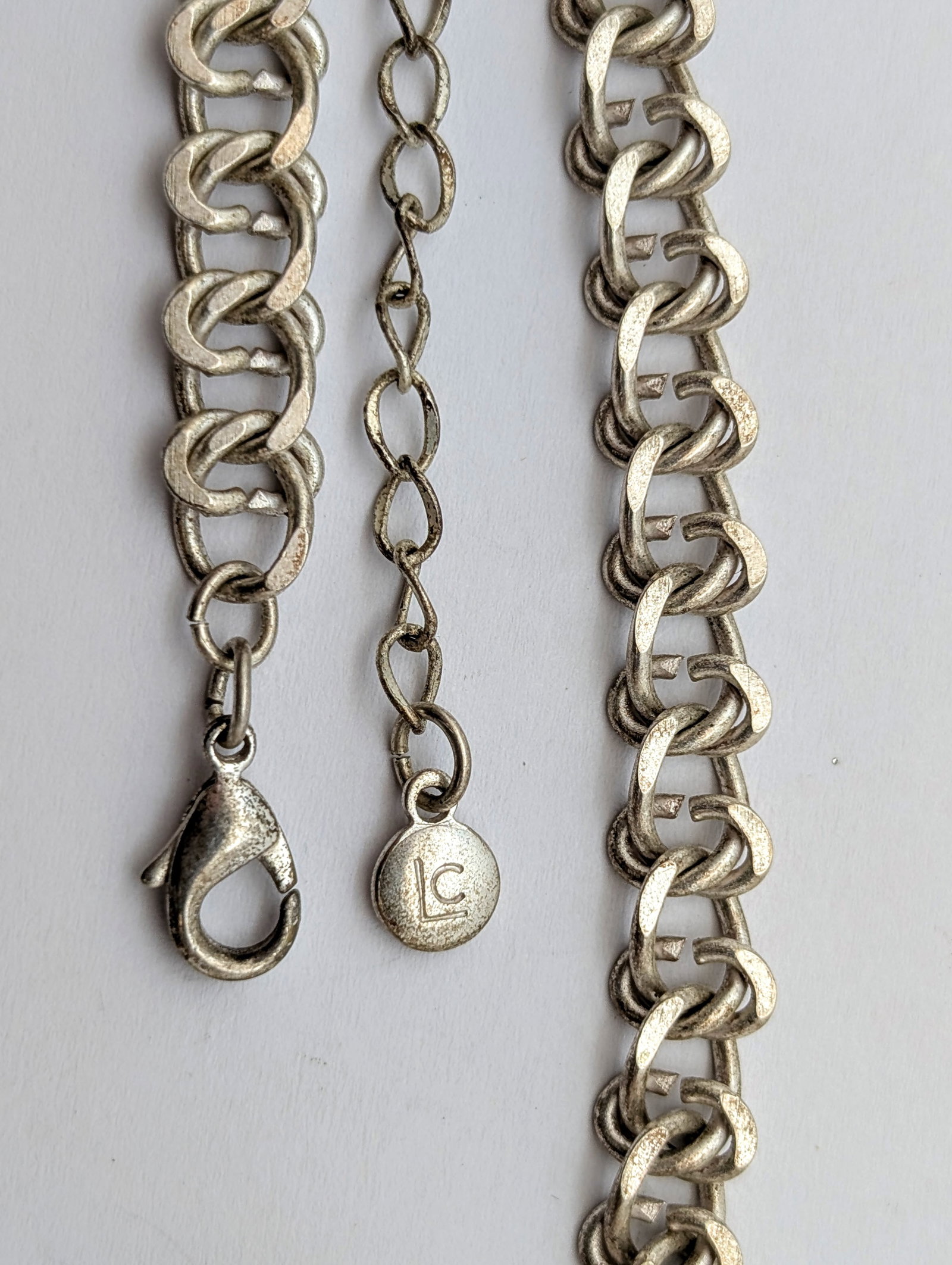 Liz Claiborne Silver Toned Statement Necklace w/ Iridescent Green Crescent Pendants - 4
