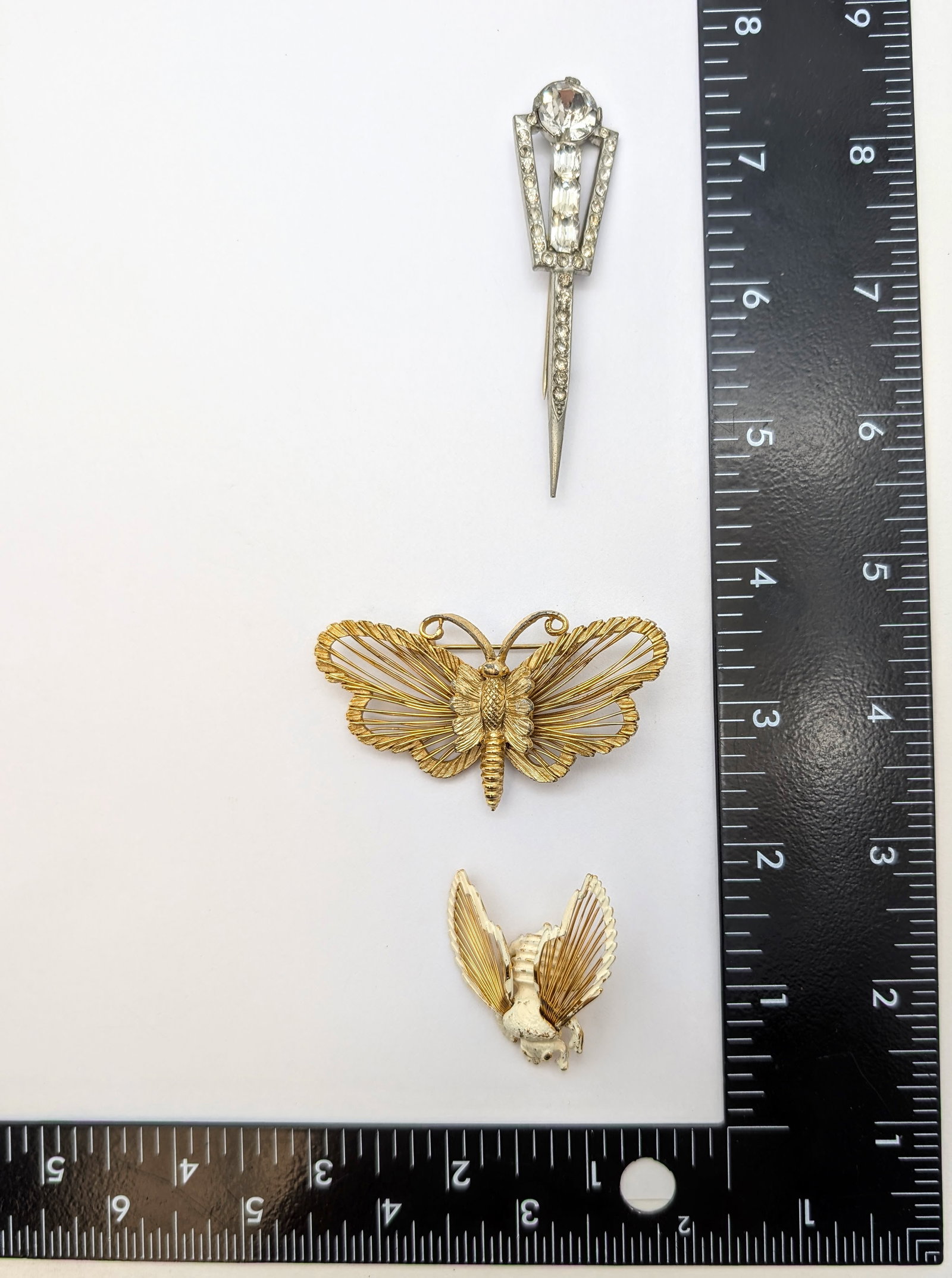 Lot of 3 Vintage Brooches/Pins- Rhinestones, Bee(Monet), Butterfly - 9