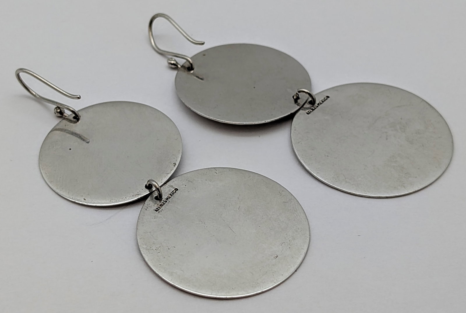 Classic Sterling Silver Double-Disc Dangle Earrings w/ Hammered Texture - 3