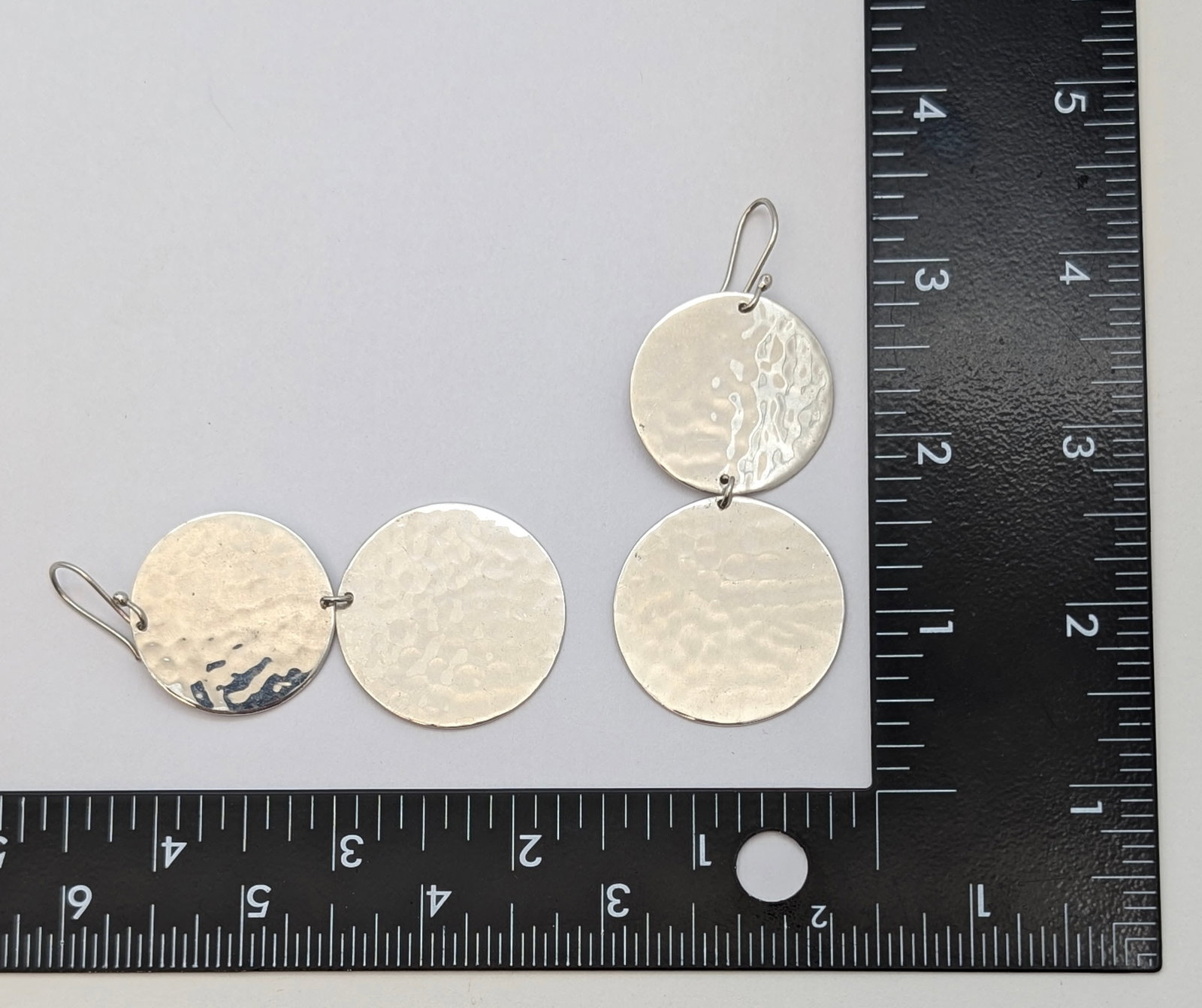 Classic Sterling Silver Double-Disc Dangle Earrings w/ Hammered Texture - 5