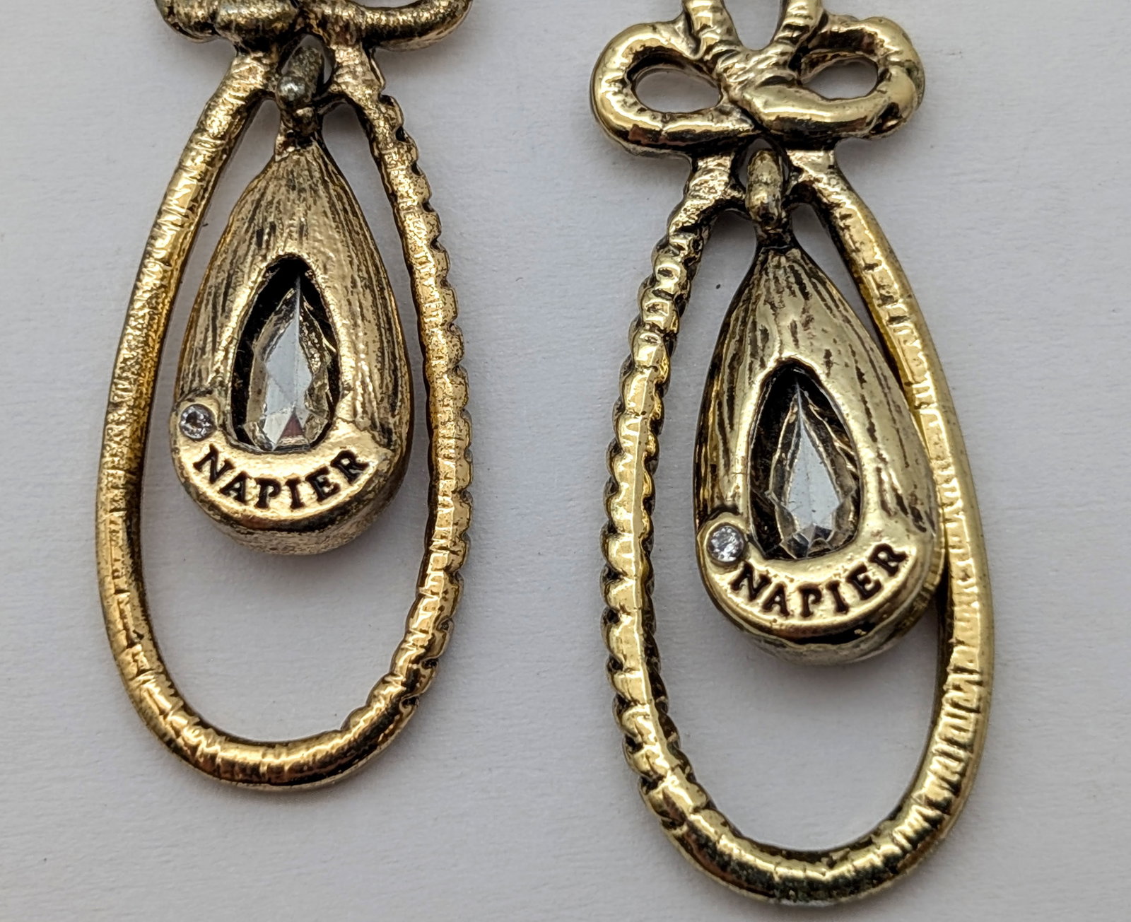 Lot of 2 Napier Earrings- Gold Toned w/ Orange Stone, Silver Toned w/ Blue Stones - 3