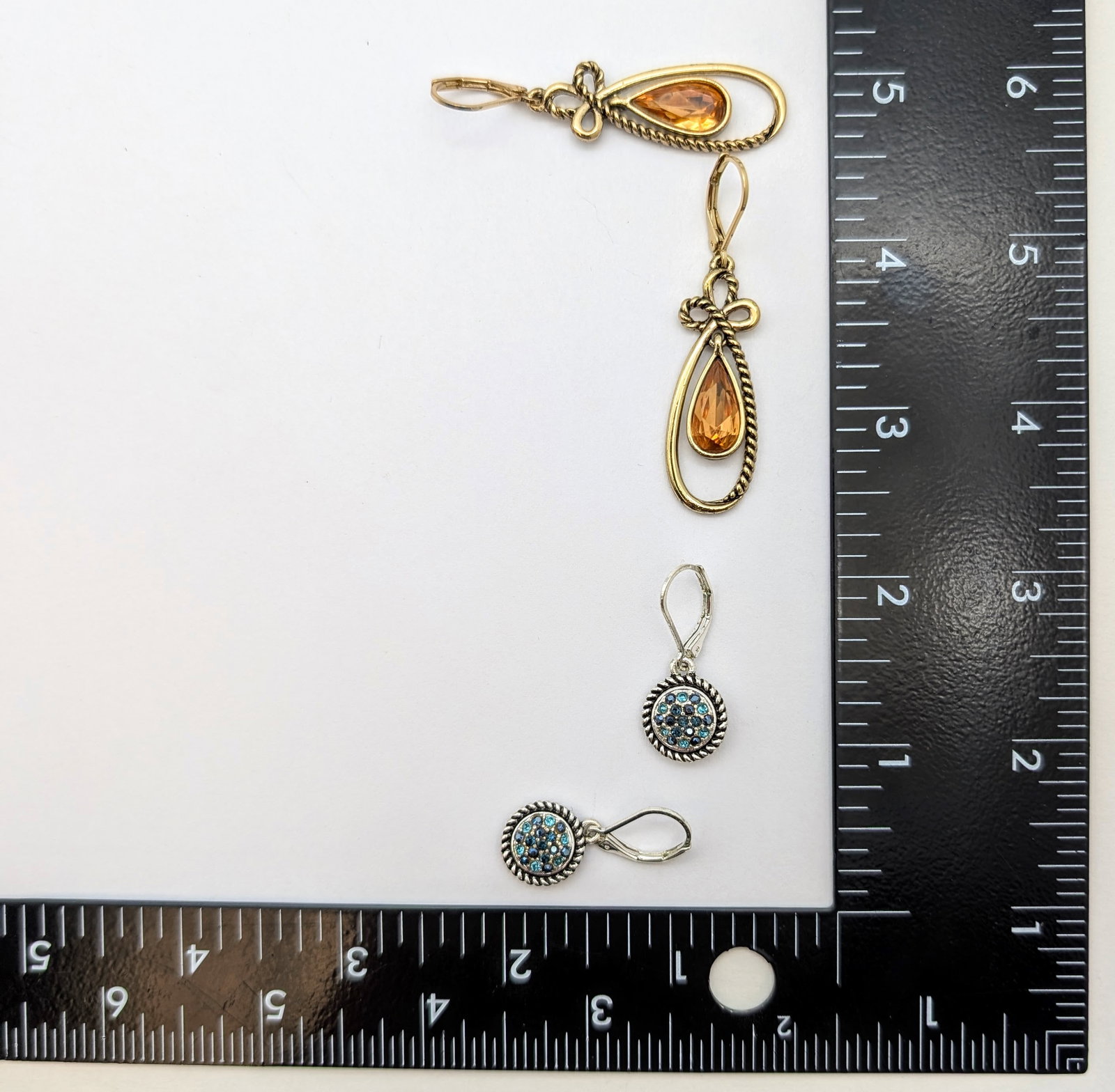 Lot of 2 Napier Earrings- Gold Toned w/ Orange Stone, Silver Toned w/ Blue Stones - 6