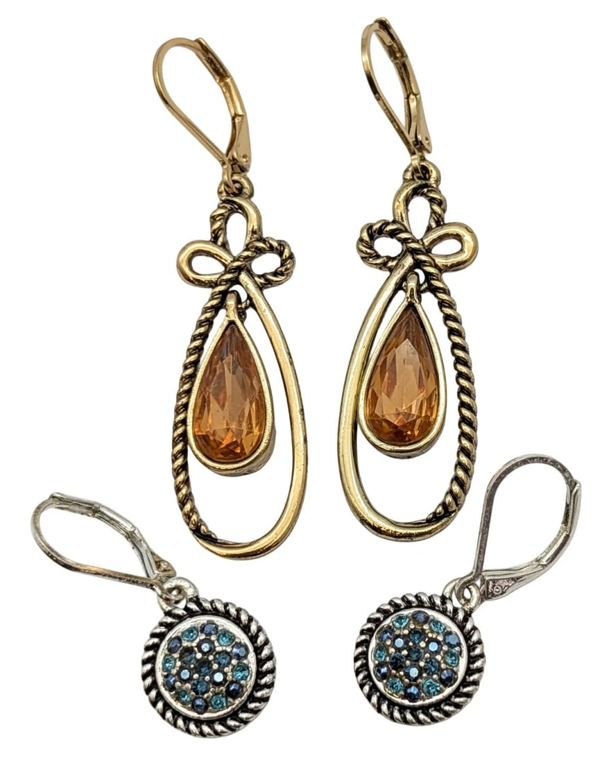 Lot of 2 Napier Earrings- Gold Toned w/ Orange Stone, Silver Toned w/ Blue Stones - 7