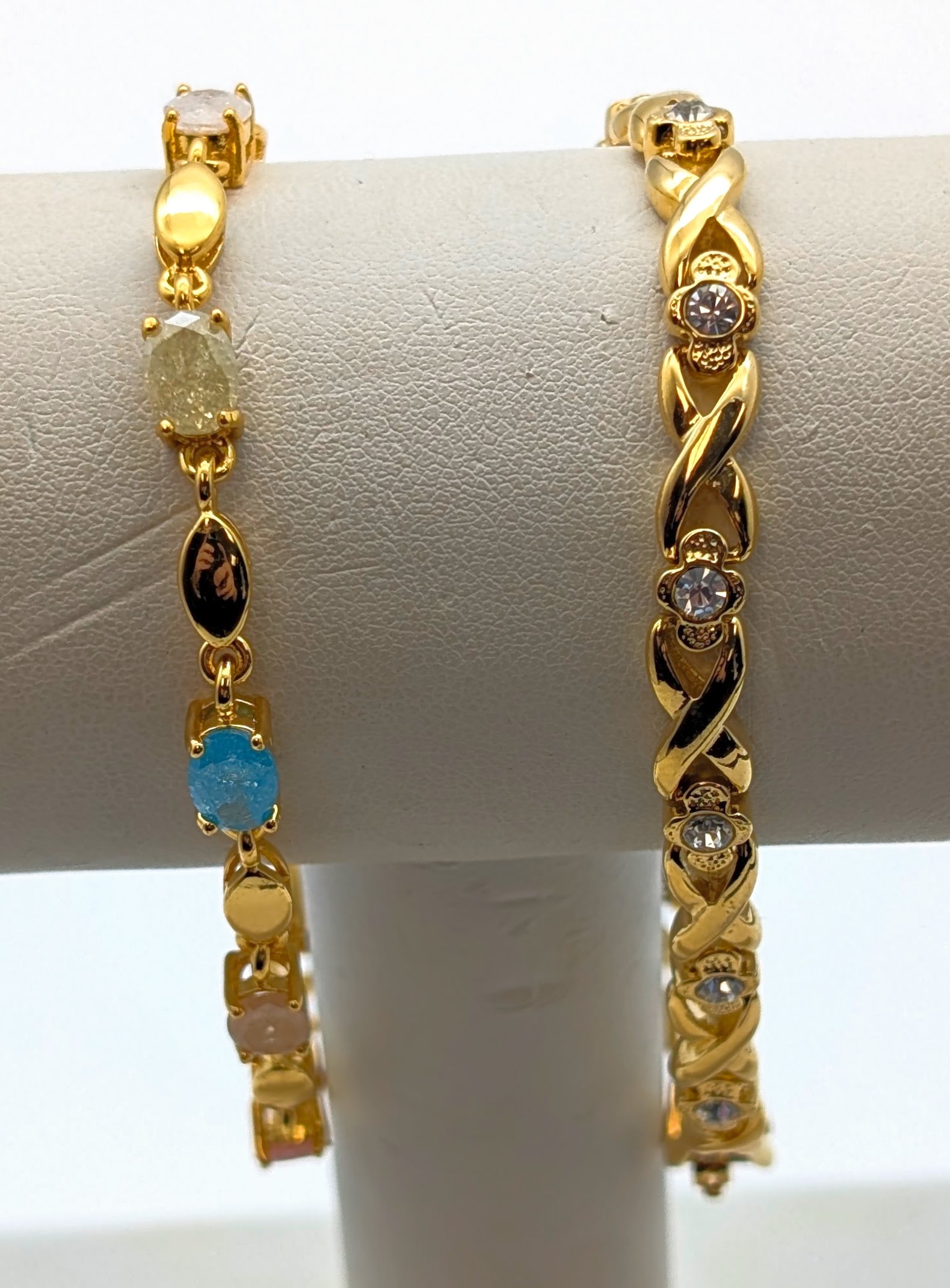 Lot of 2 Gold Toned Tennis Bracelets: _