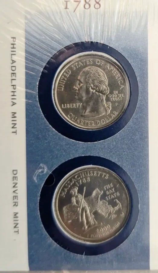 Lot of 2 US Mint First Day of Issue State Quarter Coin Sets- 1999 MA, 2000 VA - 2
