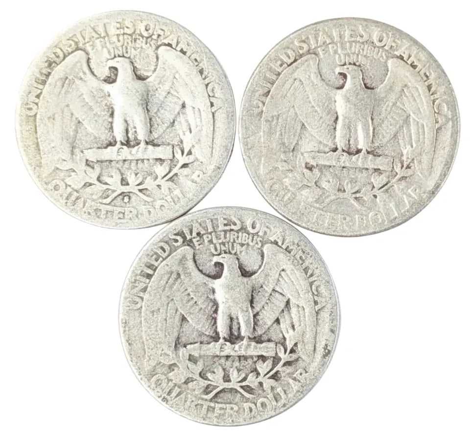 Lot of 3 Silver Washington Quarters - 1941-S, 1942, 1943 - 2
