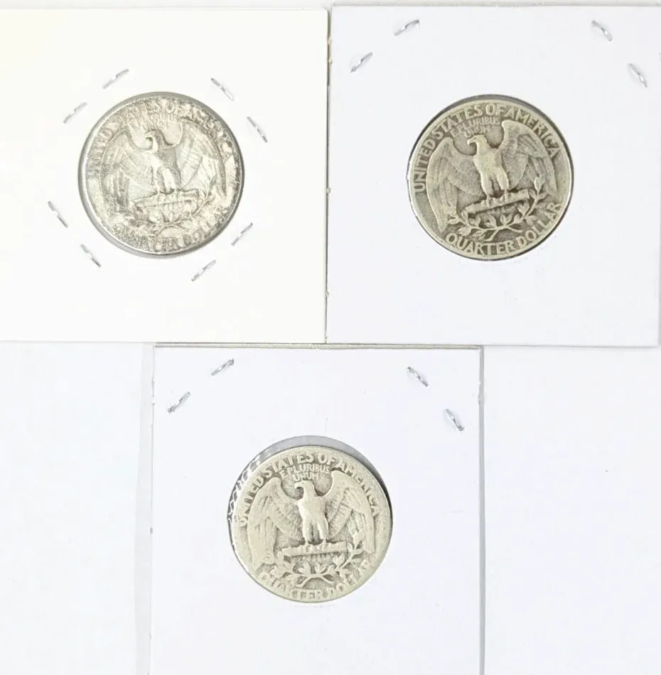 Lot of 3 Silver Washington Quarters - 1941-D, 1949-D, 1947-D - 2