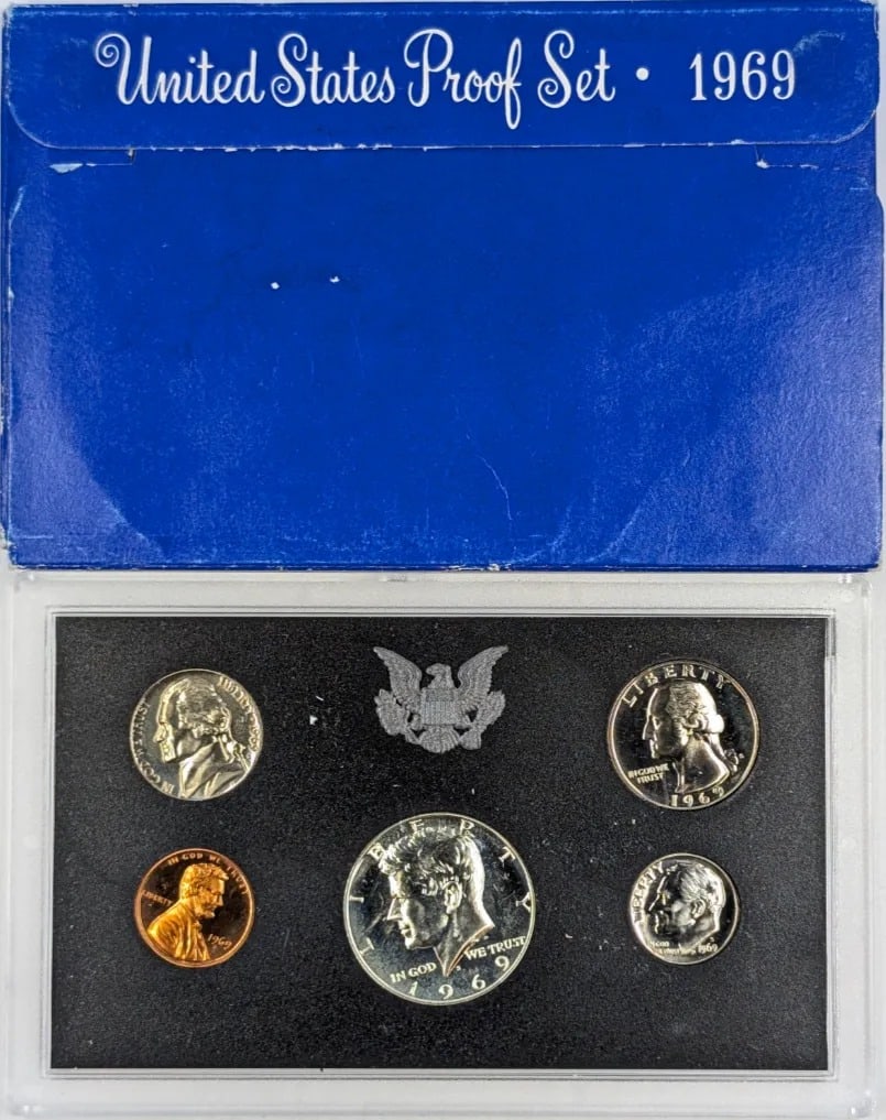 1969 US Mint Proof Set w/ Silver JFK Half: 40% Silver