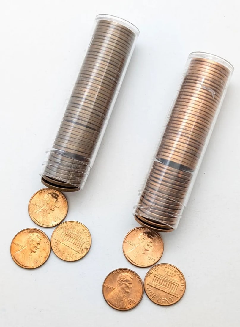 Lot of 2 Tubes of 50(each) Lincoln Cents- 1974-D, 1975-D: Uncirculated