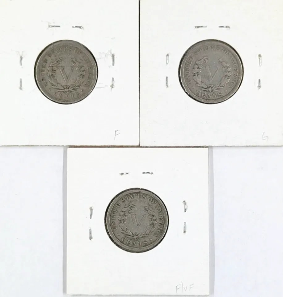Lot of 3 V Nickels- 1900, 1901(2) - 2