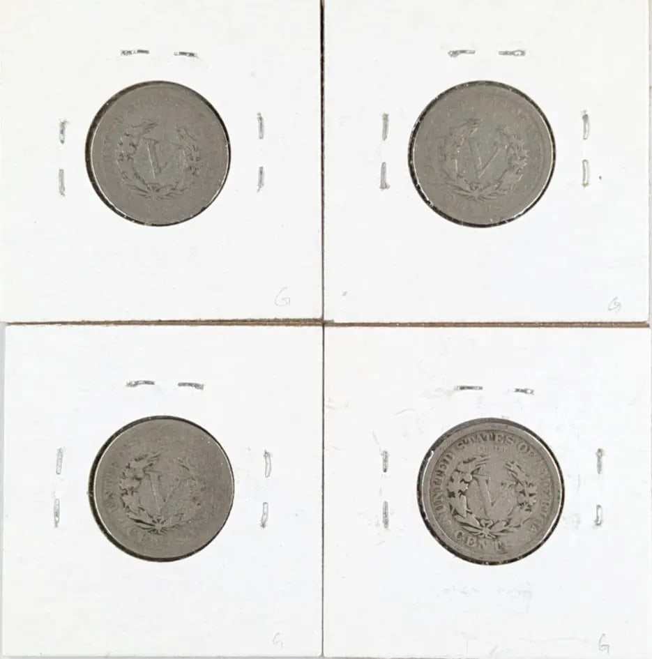 Lot of 4 V Nickels- 1904-1910 - 2