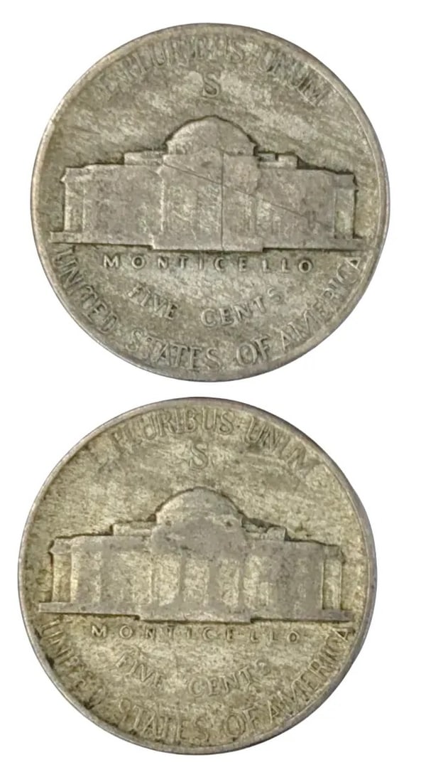 Lot of 2 Silver War Nickels - 1943-S, 1945-S - 2