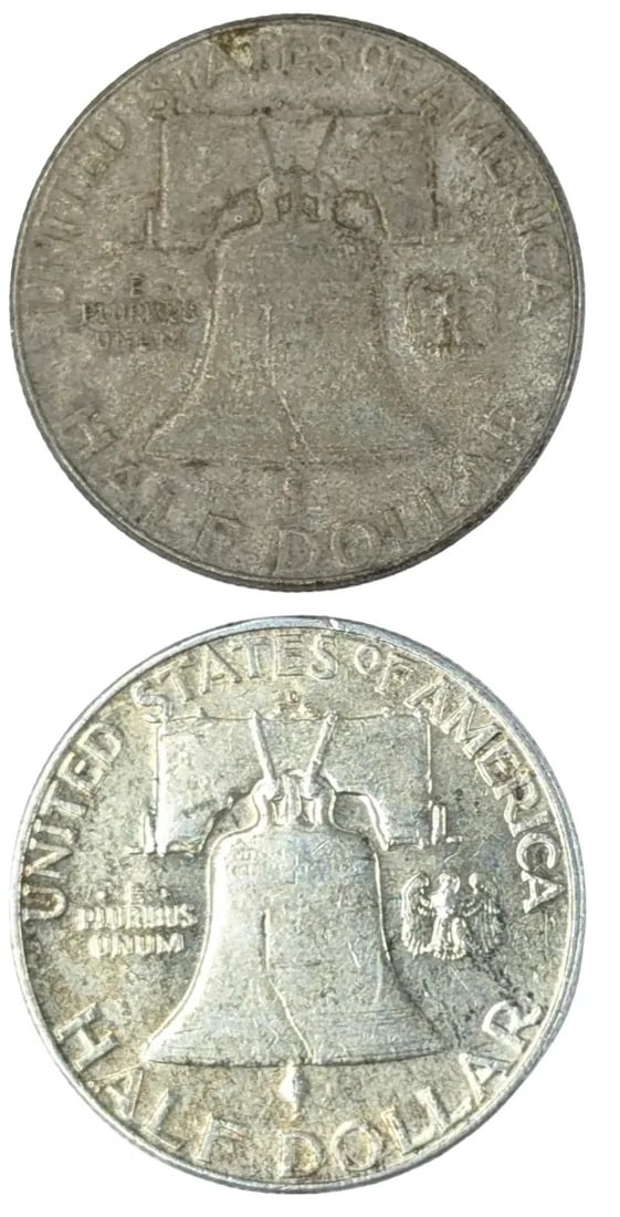 Lot of 2 Silver Franklin Half Dollars - 1960, 1963-D - 2