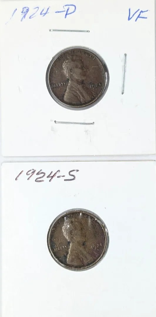 Lot of 2 Semi Key Dates Wheat Cents- 1924-D/S: _
