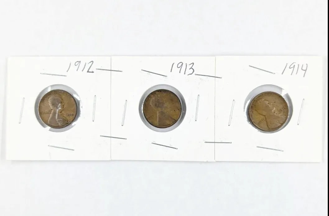 Lot of 3 Wheat Cents- 1912, 1913, 1914: _