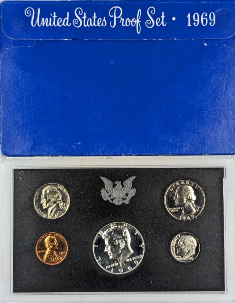 1969 US Mint Proof Set w/ Silver JFK Half: _