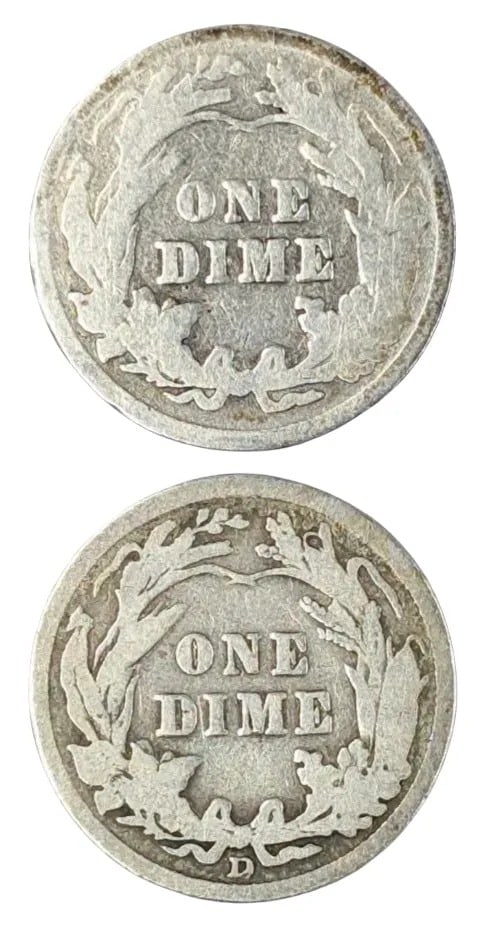 Lot of 2 Silver Barber Dimes - 1910, 1912-D - 2