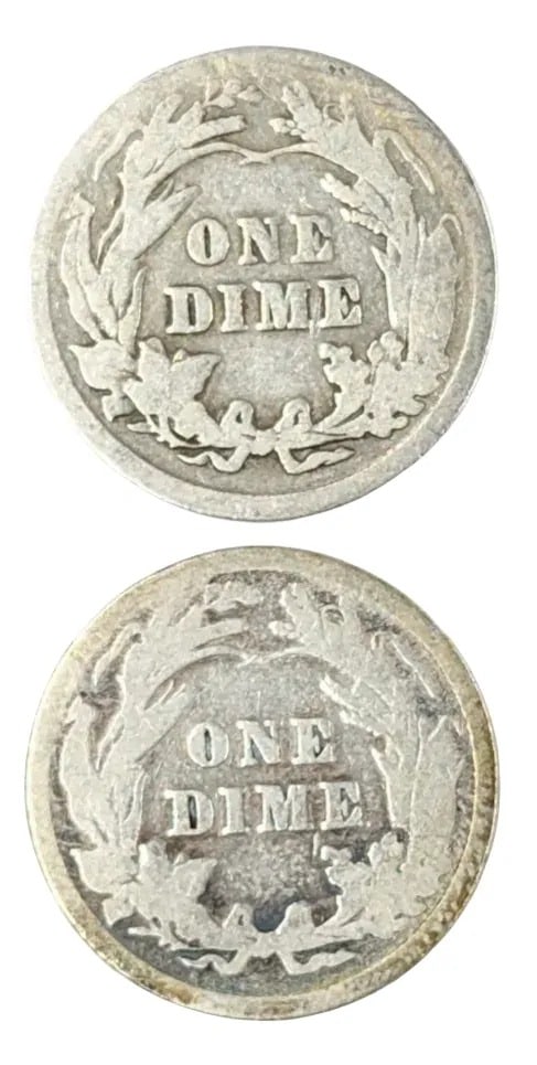 Lot of 2 Silver Barber Dimes - 1912, 1913 - 2