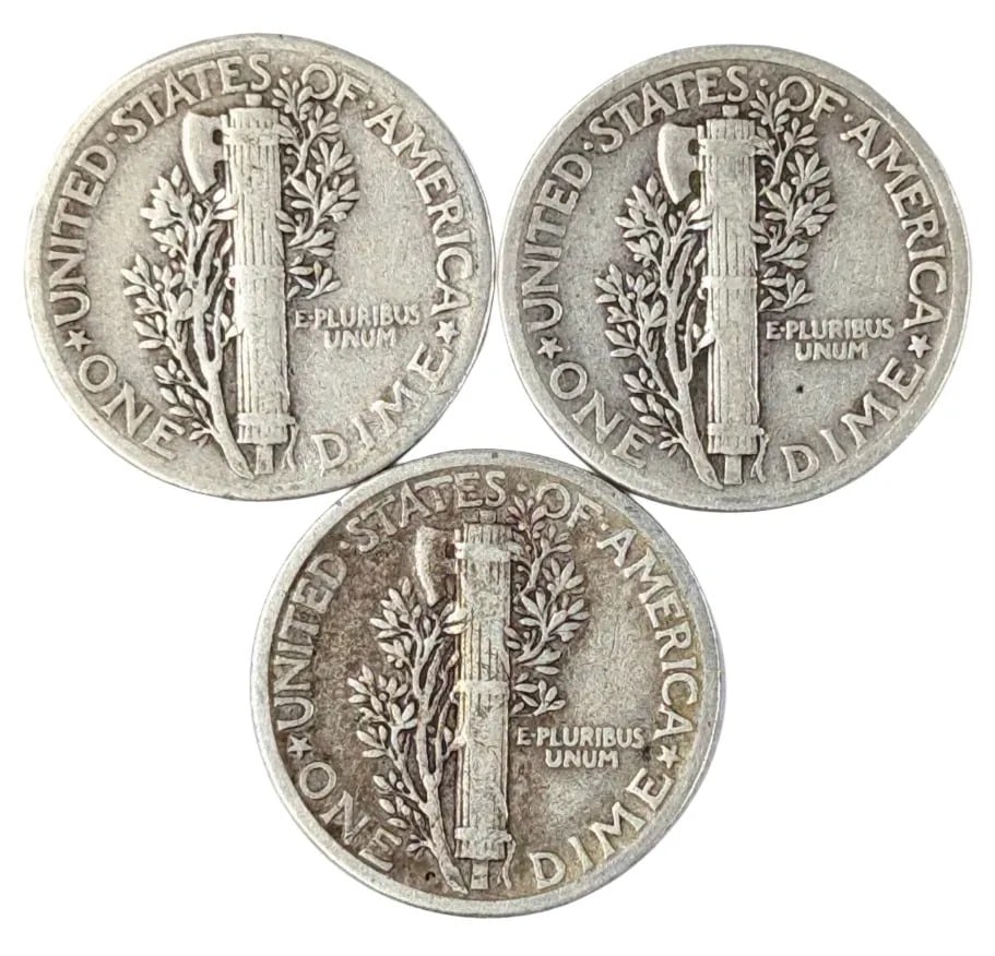 Lot of 3 Silver Mercury Dimes - 1939, 1940, 1943 - 2