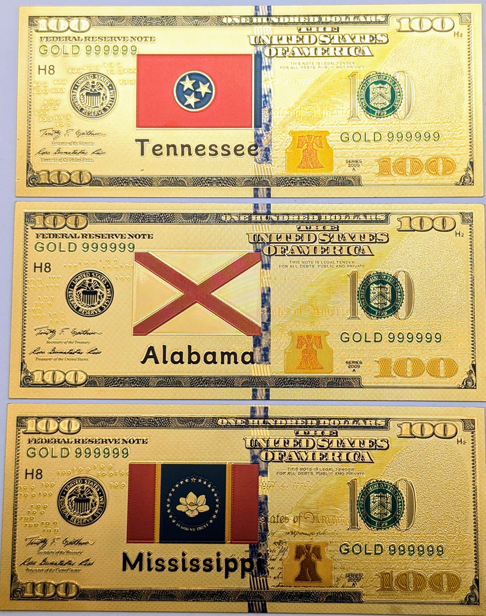 Lot of 3 Gold Foils- TN, AL, MS: _