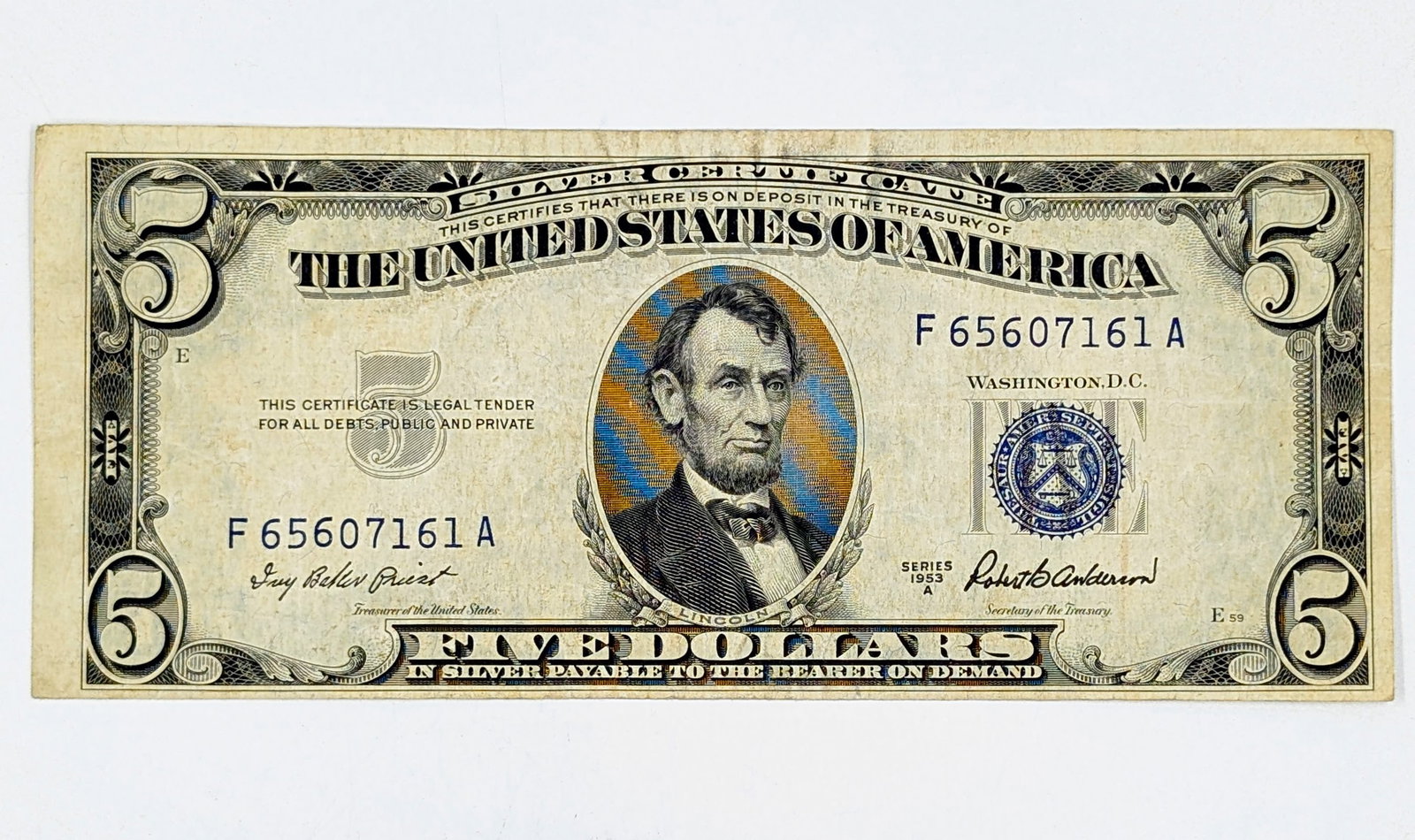 1953 A $5 Note - Silver Certificate: Circulated