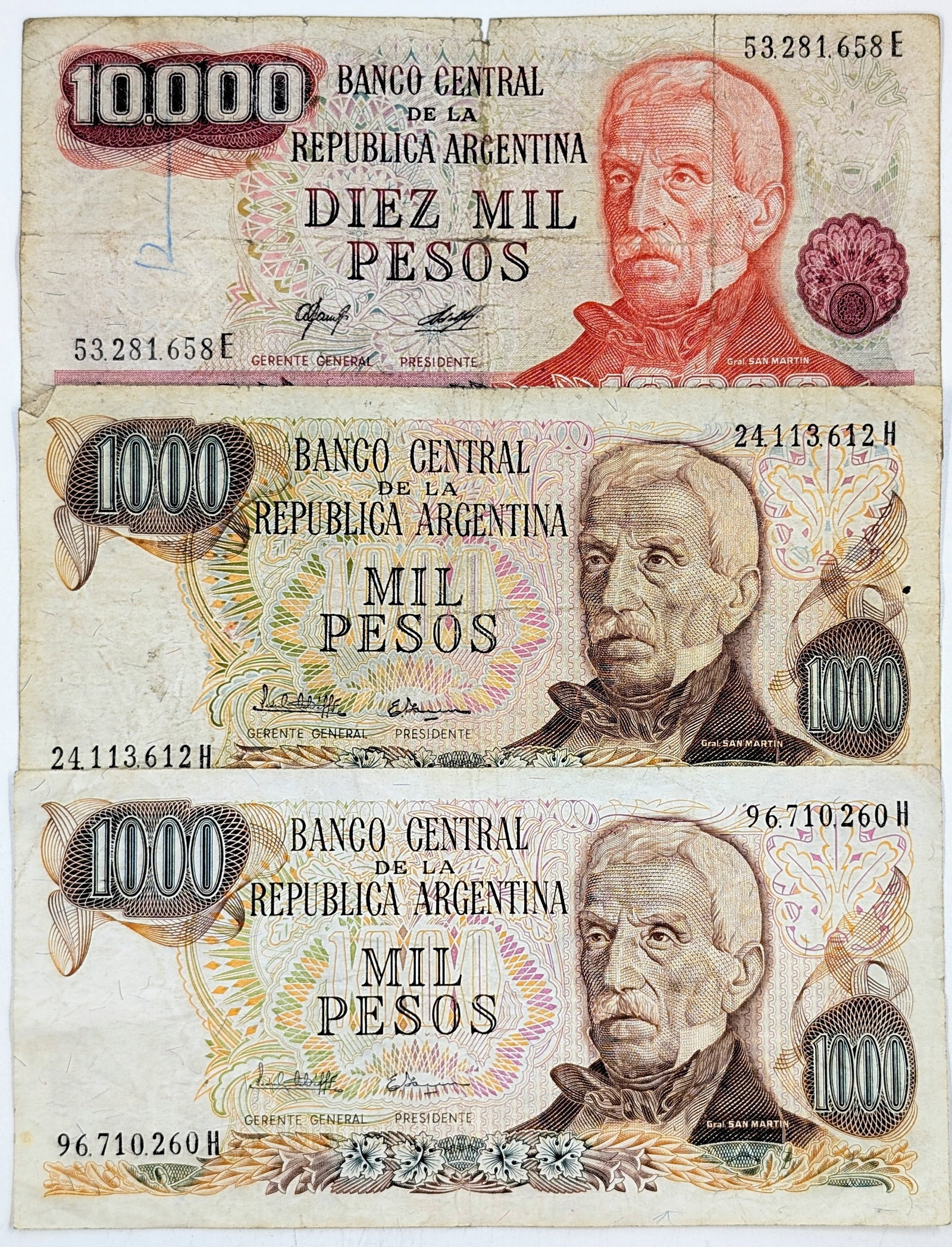 Lot of 3 Argentina Banknotes: Circulated