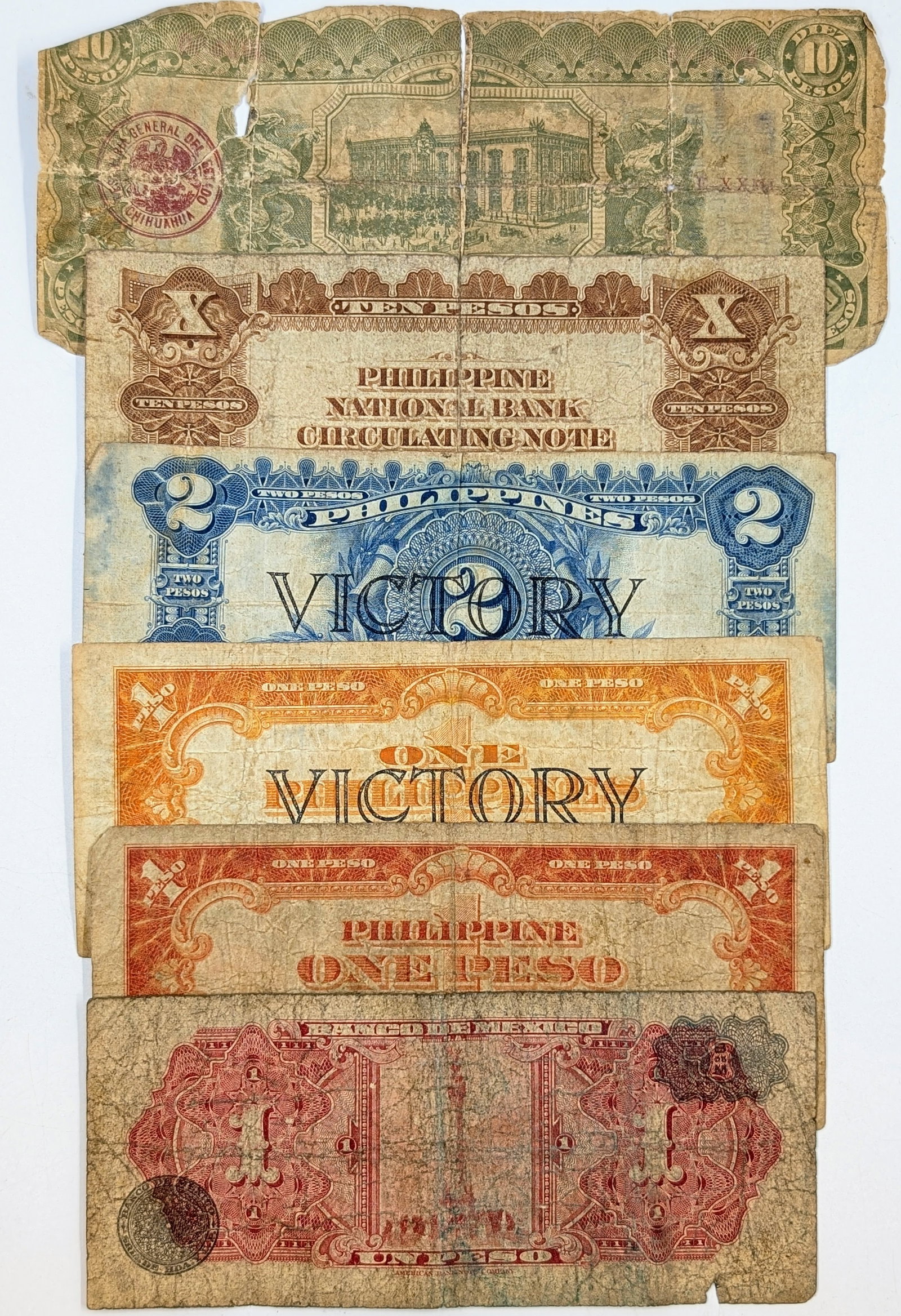 Lot of 6 World War II Era Mexican & Philippines Pesos - 2