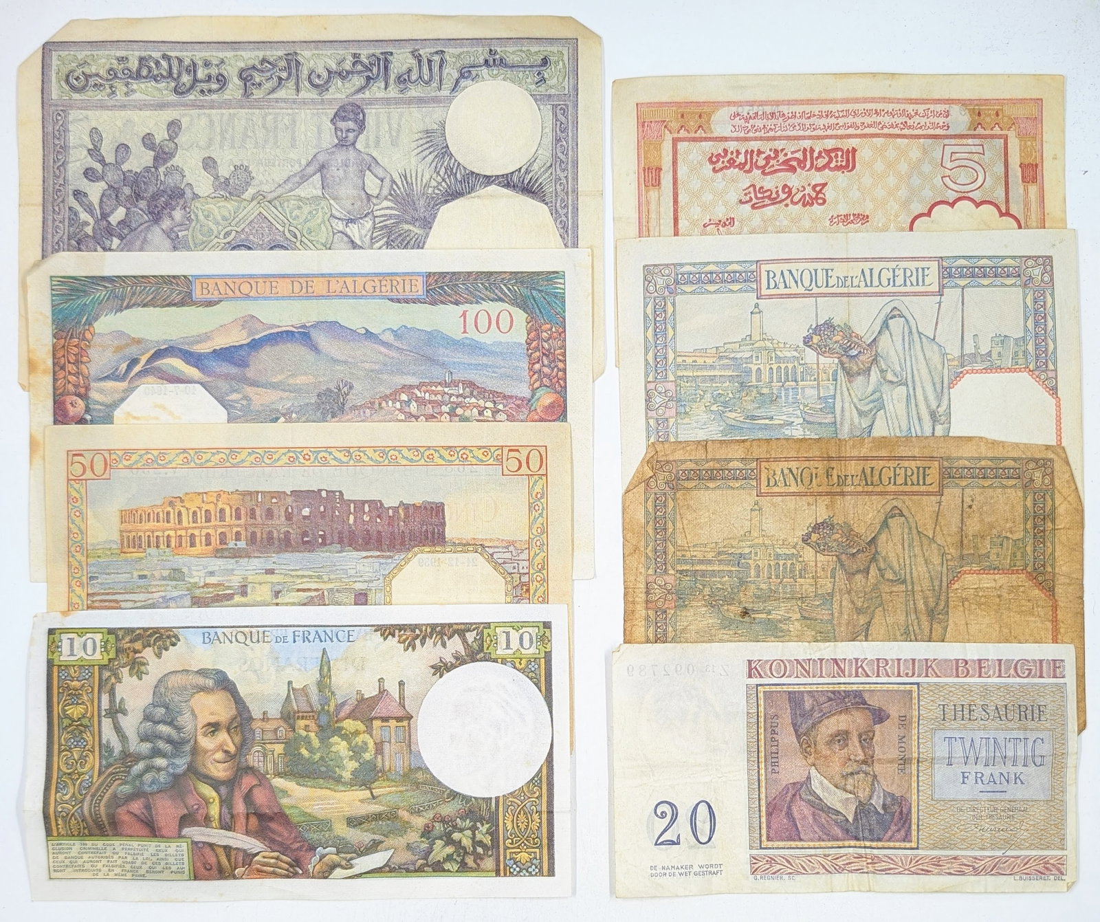 Lot of 8 Vintage French Colonial & European Banknotes - 2