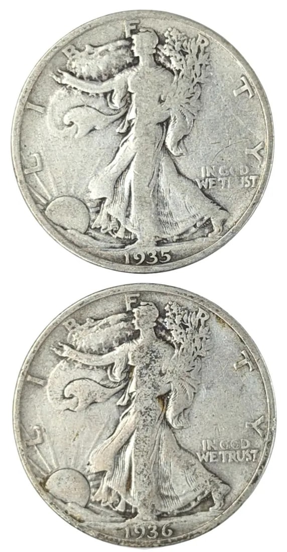 Lot of 2 Silver Walking Liberty Half Dollars - 1935-S, 1936-S: _