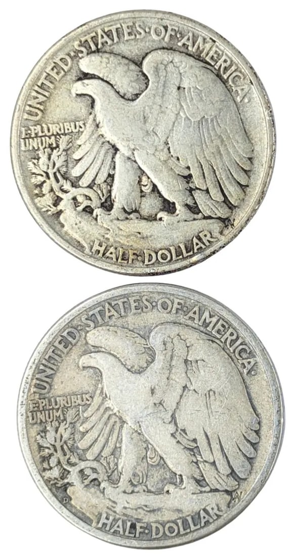 Lot of 2 Silver Walking Liberty Half Dollars - 1946, 1947-D - 2