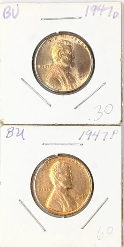 Lot of 2 Uncirculated Wheat Cents- 1947-D/P: _