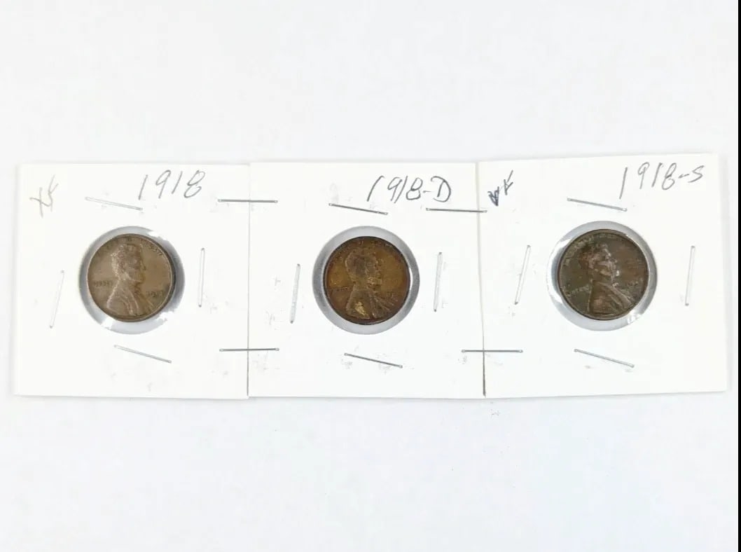 Lot of 3 Wheat Cents- 1918 P/D/S: _