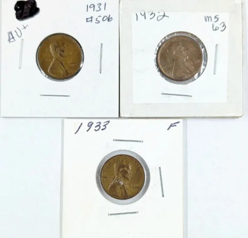 Lot of 3 Wheat Cents- 1931, 1932, 1933: _