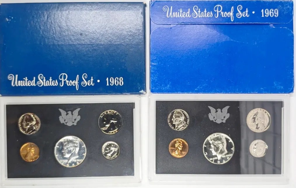 Lot of 2 US Proof Sets w/ Silver JFK- 1968, 1969: _