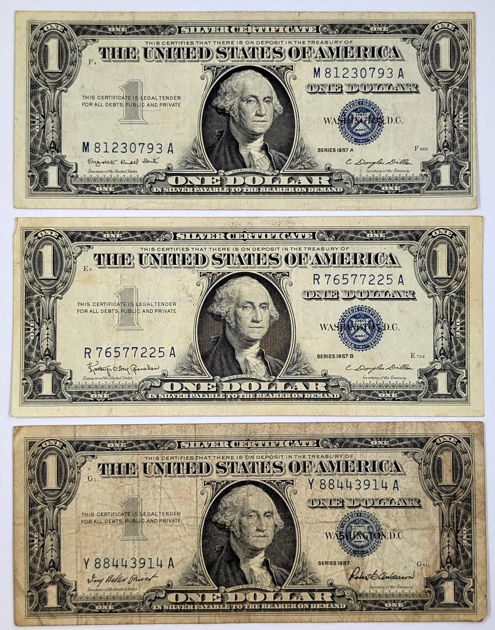 Lot of 3- 1957 $1 Notes - Silver Certificates (1 of 2)